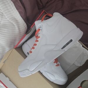 White High-Top Sneakers with Orange Accents